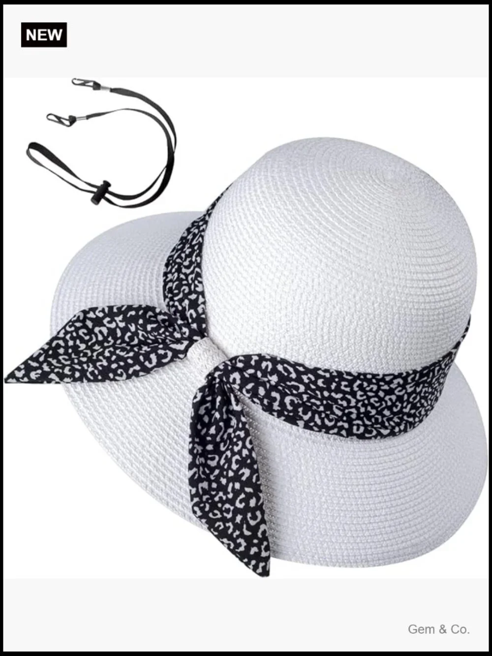 Wide Brim Straw Sun Hat with Chin Strap UPF 50